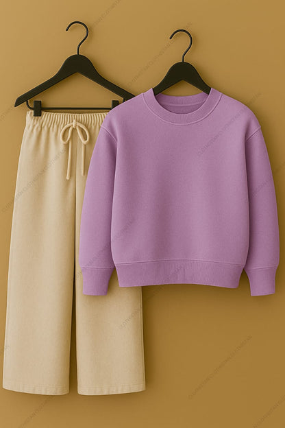 Sweatshirt & Beige Wide-Leg Sweatpants Pack of Two
