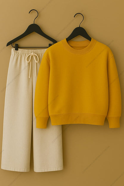 Sweatshirt & Beige Wide-Leg Sweatpants Pack of Two