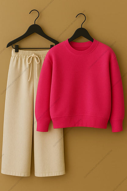 Sweatshirt & Beige Wide-Leg Sweatpants Pack of Two