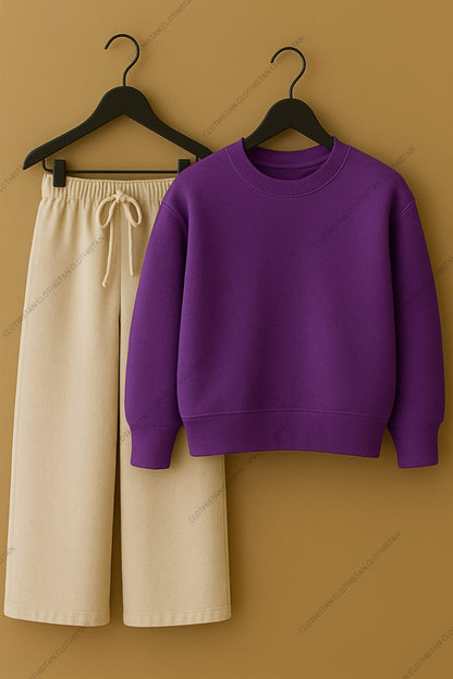 Sweatshirt & Beige Wide-Leg Sweatpants Pack of Two