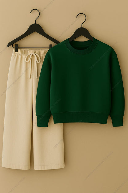 Sweatshirt & Beige Wide-Leg Sweatpants Pack of Two