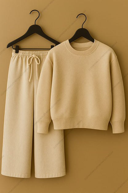 Sweatshirt & Beige Wide-Leg Sweatpants Pack of Two