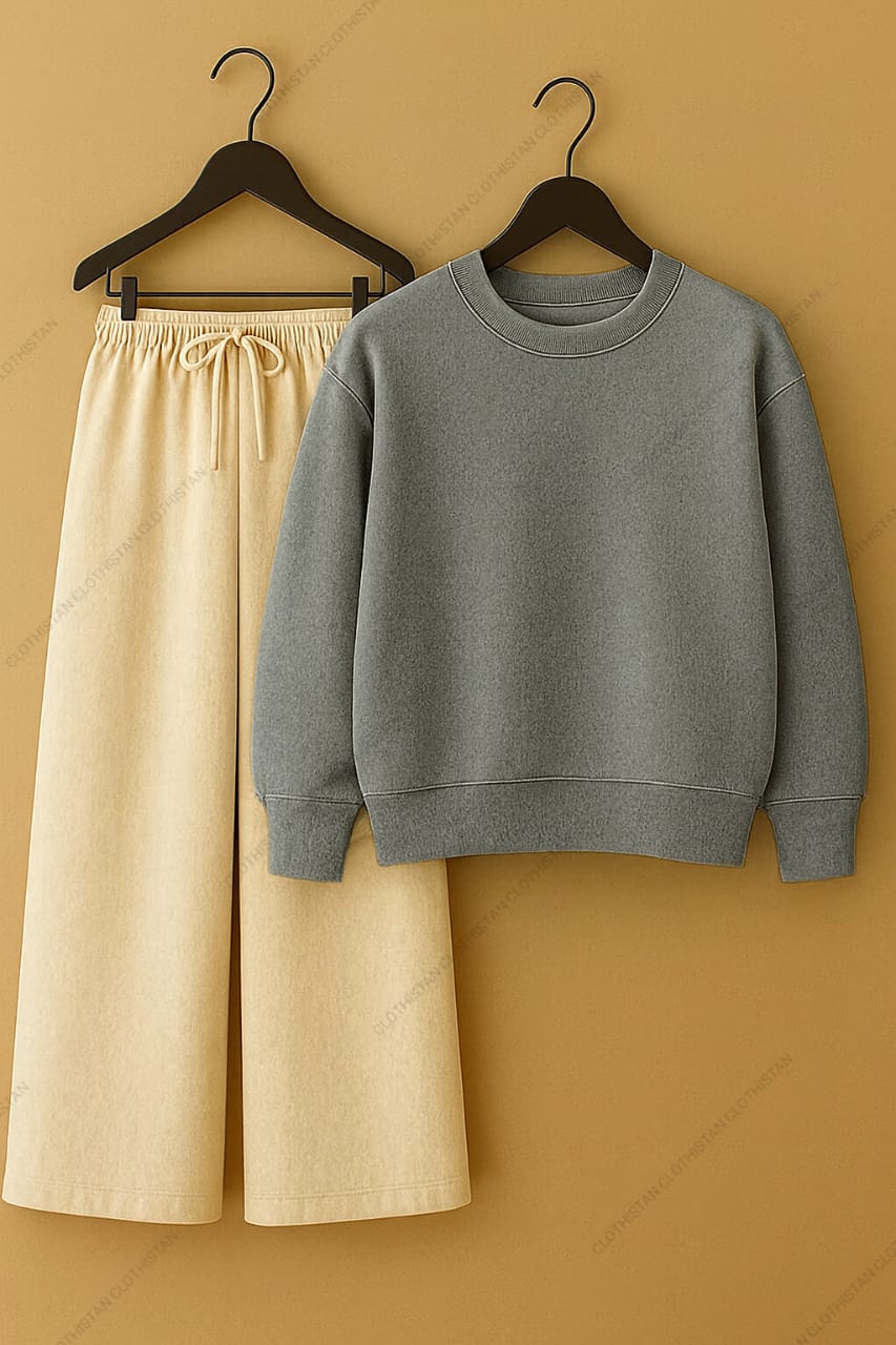 Sweatshirt & Beige Wide-Leg Sweatpants Pack of Two