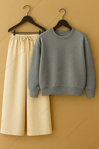 Sweatshirt & Beige Wide-Leg Sweatpants Pack of Two
