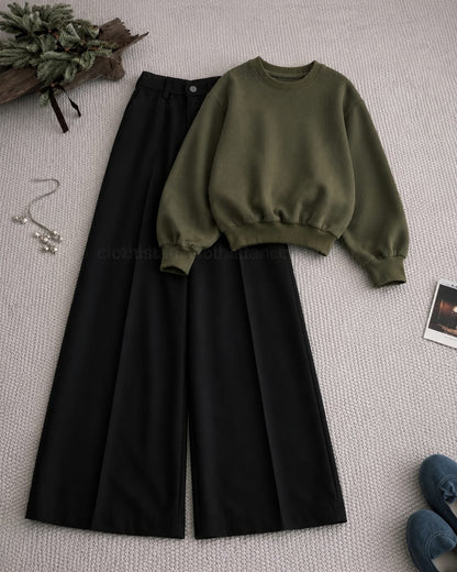 Sweatshirt and Black High Waisted Beige Formal Pants as pack of two