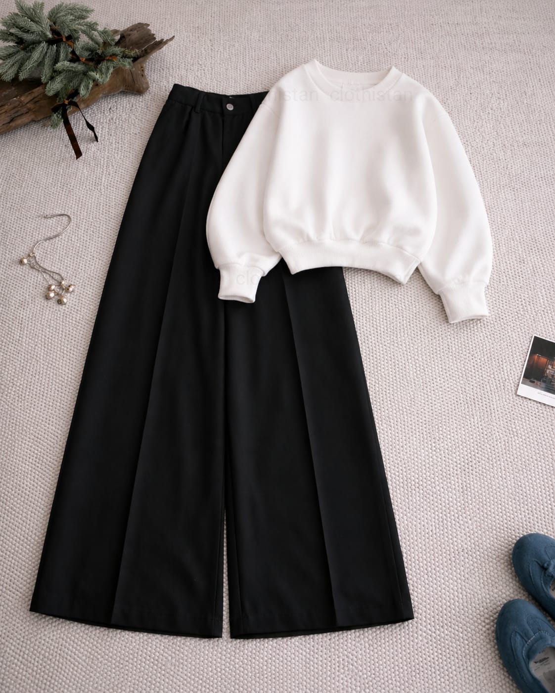 Sweatshirt and Black High Waisted Beige Formal Pants as pack of two