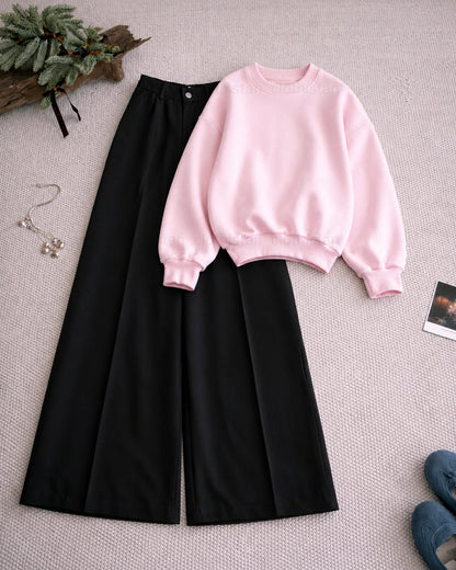 Sweatshirt and Black High Waisted Beige Formal Pants as pack of two