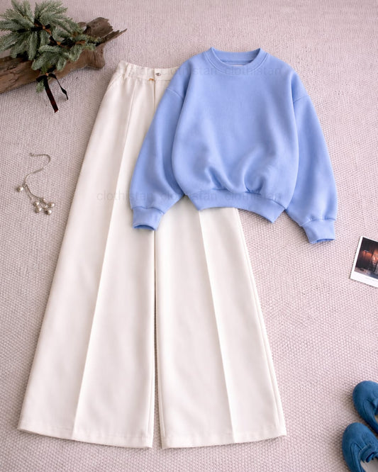 Sweatshirt and White High Waisted Beige Formal Pants as pack of two