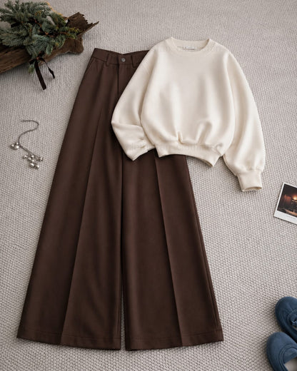 Sweatshirt and Brown High Waisted Beige Formal Pants as pack of two