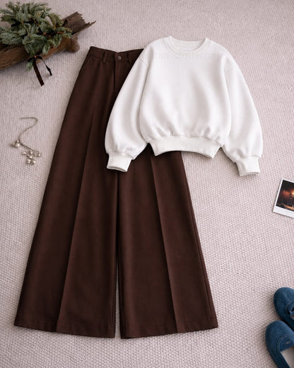 Sweatshirt and Brown High Waisted Beige Formal Pants as pack of two