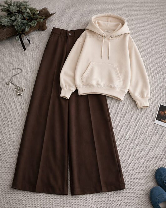 Hoodie and Brown High Waisted Formal Pants