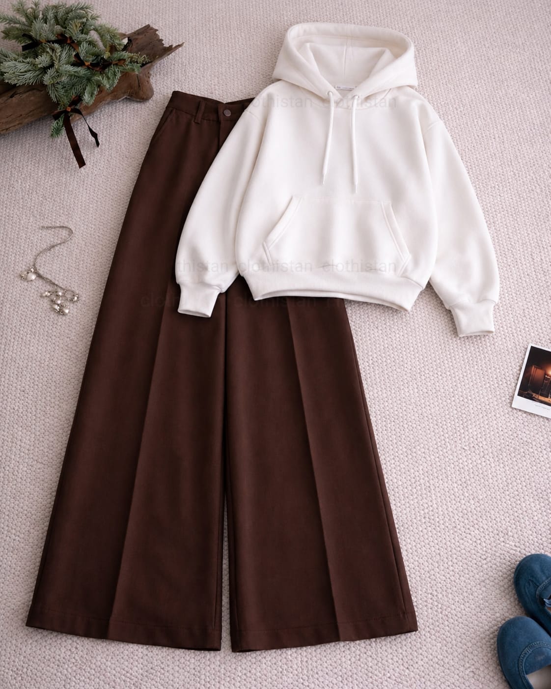 Hoodie and Brown High Waisted Formal Pants