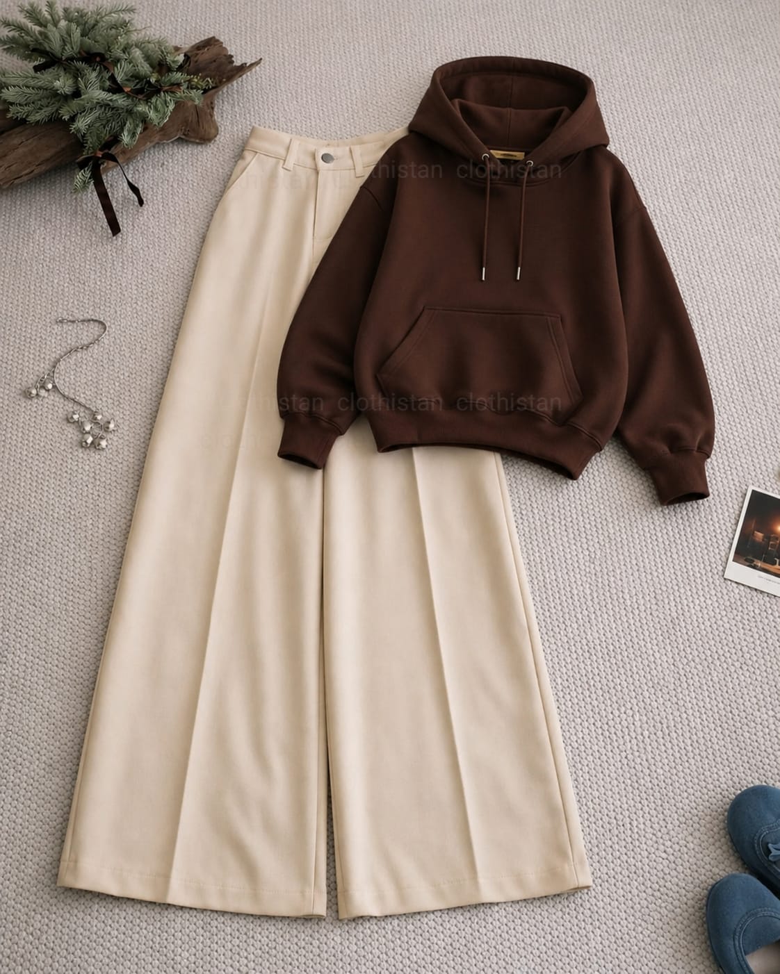 Hoodie and Beige High Waisted Formal Pants
