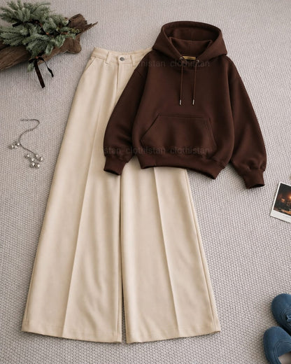 Hoodie and Beige High Waisted Formal Pants