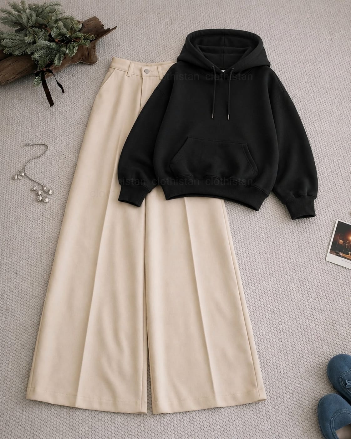 Hoodie and Beige High Waisted Formal Pants