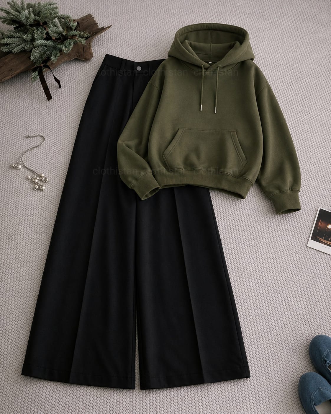 Hoodie and Black High Waisted Formal Pants