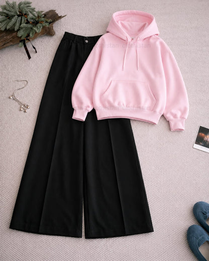 Hoodie and Black High Waisted Formal Pants