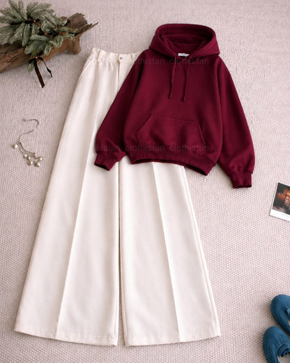 Hoodie and White High Waisted Formal Pants