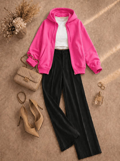 Zipper hoodie, White Tank top and Black Formal Pants as pack of three