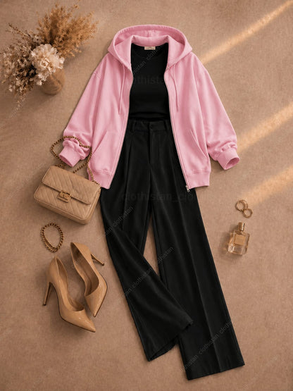 Zipper hoodie, Black Tank top and Black Formal Pants as pack of three