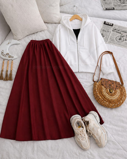 Zipper hoodie, Black Tank top and Maroon Skirt as pack of three
