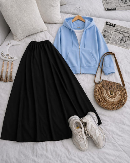 Zipper hoodie, White Tank top and Black Skirt as pack of three