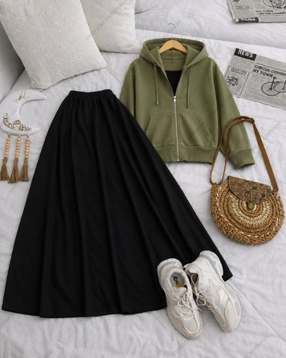 Zipper hoodie, Black Tank top and Black Skirt as pack of three