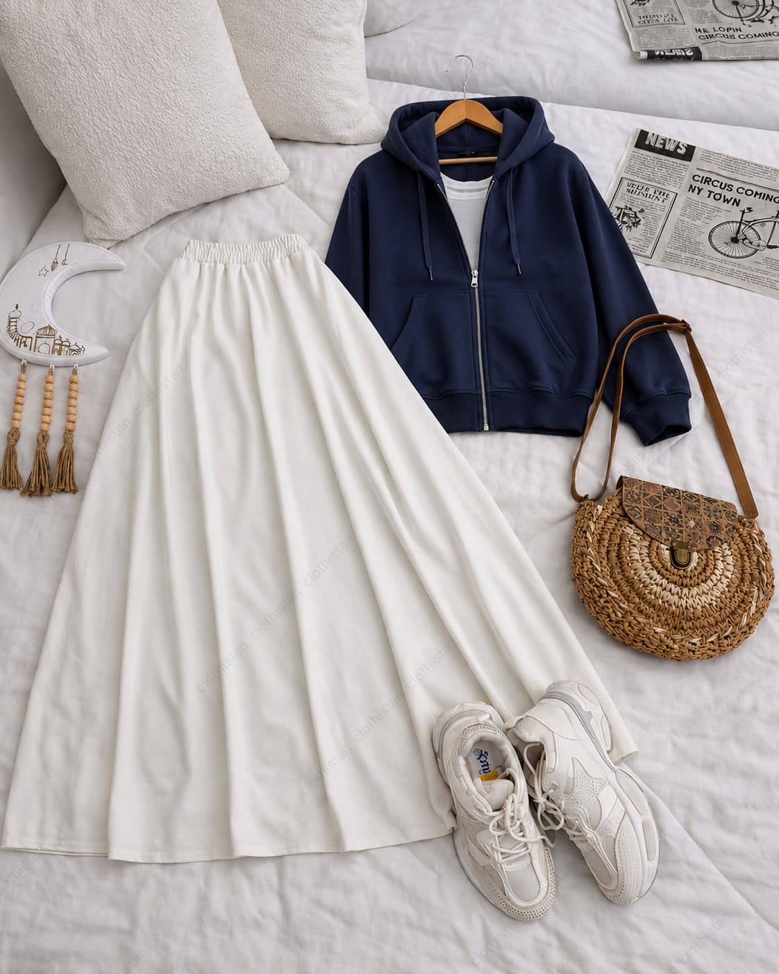 Zipper hoodie, White Tank top and White Skirt as pack of three