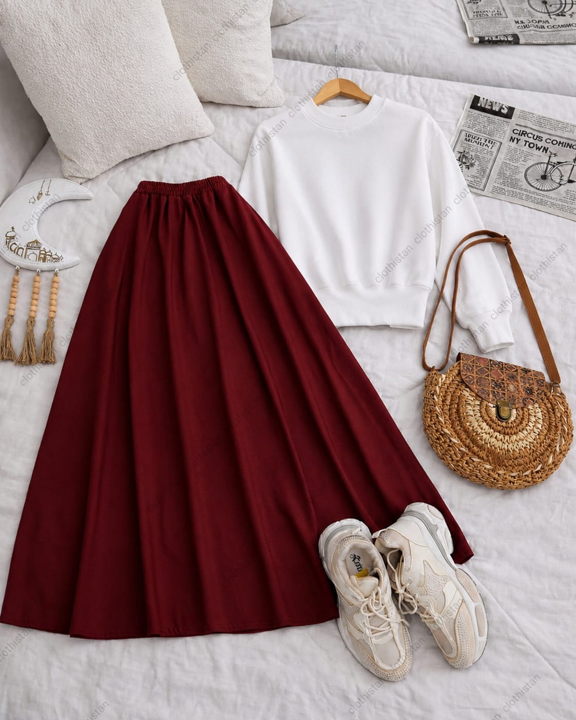 Sweatshirt And Maroon Skirt