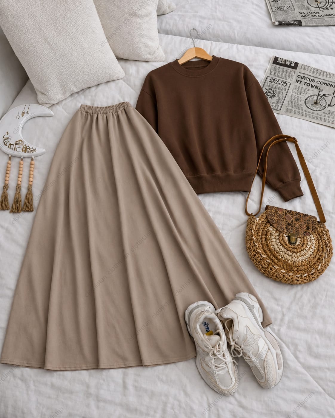 Sweatshirt And Beige Skirt