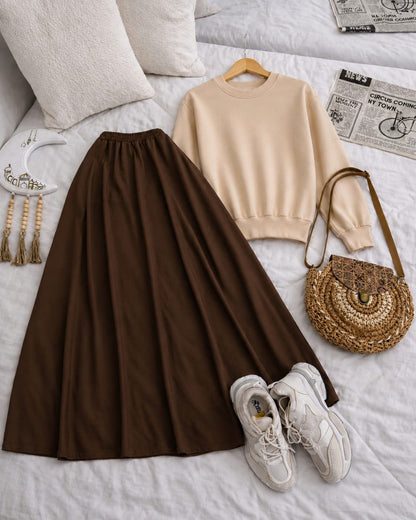 Sweatshirt And Brown Skirt