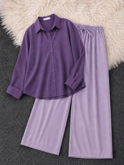 Button-Down Shirt & Lilac Wide-Leg Trouser Pack of Two