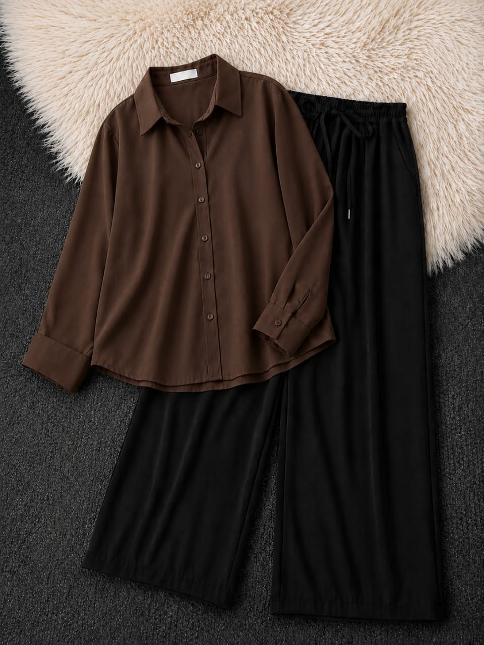 Button-Down Shirt & Black Wide-Leg Trouser Pack of Two