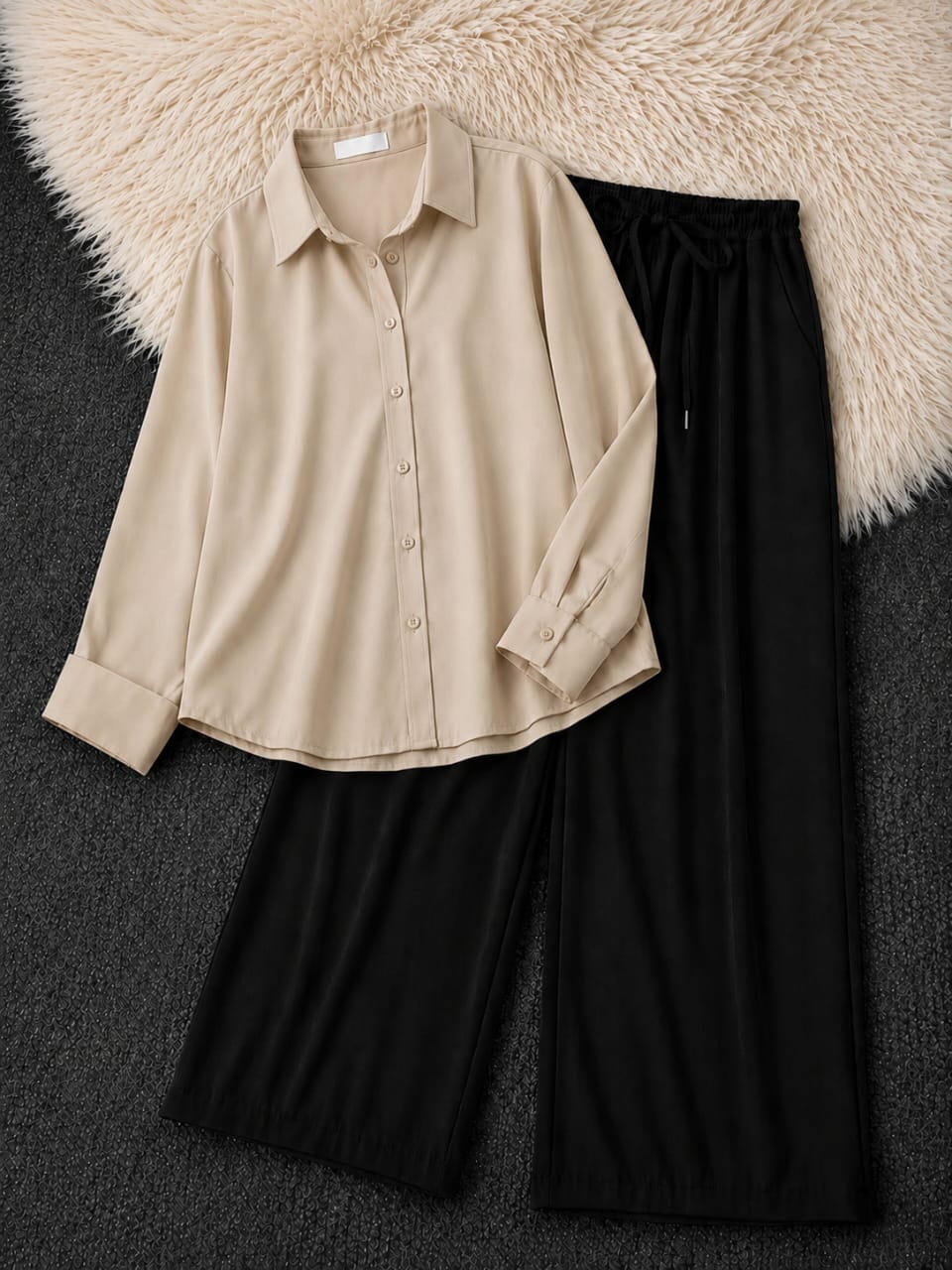 Button-Down Shirt & Black Wide-Leg Trouser Pack of Two