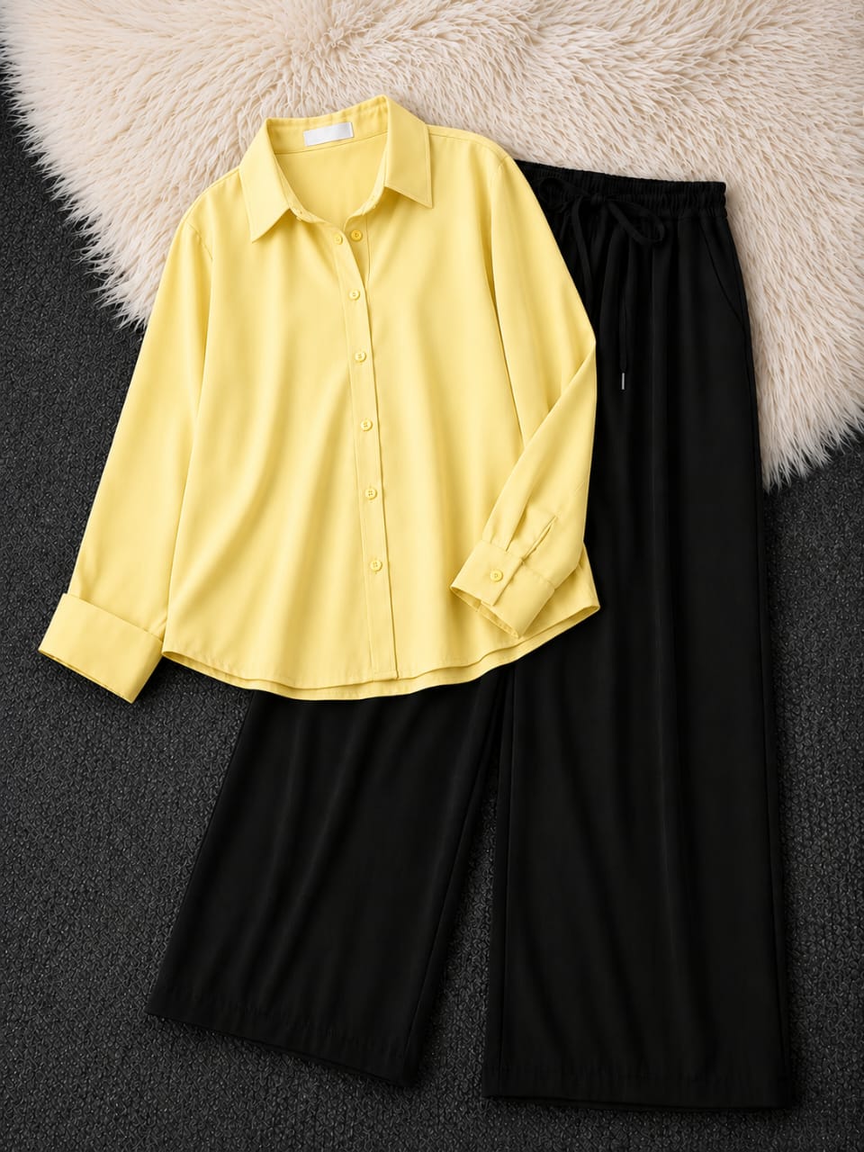 Button-Down Shirt & Black Wide-Leg Trouser Pack of Two
