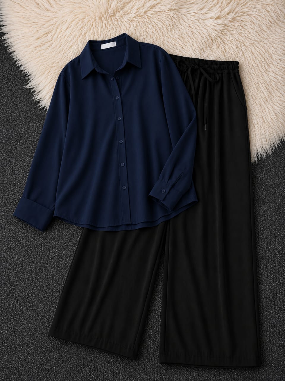 Button-Down Shirt & Black Wide-Leg Trouser Pack of Two