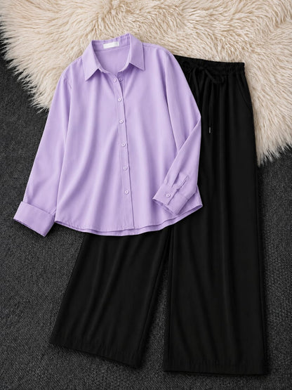 Button-Down Shirt & Black Wide-Leg Trouser Pack of Two