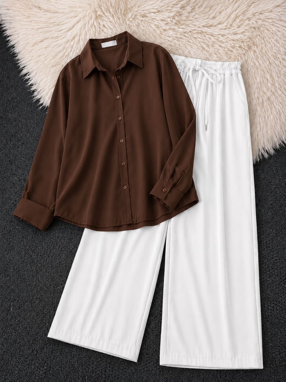 Button-Down Shirt & White Wide-Leg Trouser Pack of Two