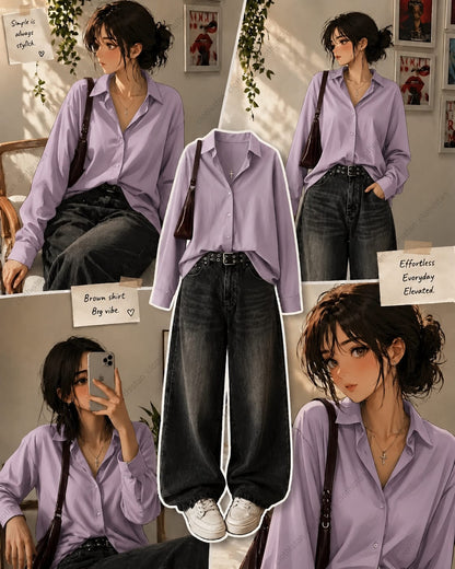 Button-Down Shirt & Black Wide-Leg Vintage Jeans Pack of Two