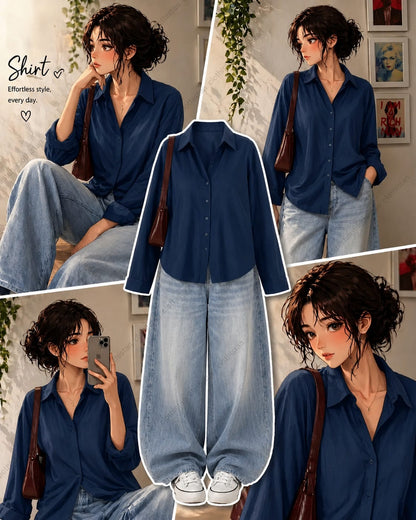 Button-Down Shirt & sky blue Wide-Leg Vintage Jeans Pack of Two