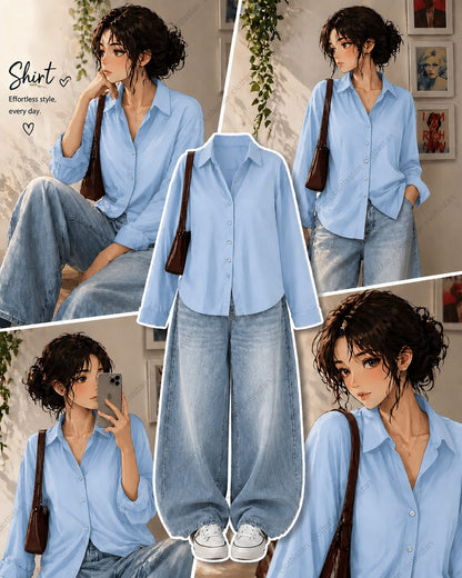 Button-Down Shirt & sky blue Wide-Leg Vintage Jeans Pack of Two