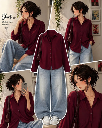 Button-Down Shirt & sky blue Wide-Leg Vintage Jeans Pack of Two