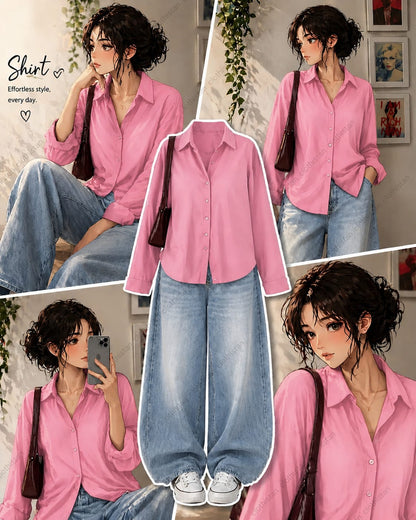 Button-Down Shirt & sky blue Wide-Leg Vintage Jeans Pack of Two