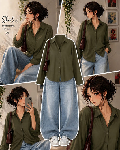Button-Down Shirt & sky blue Wide-Leg Vintage Jeans Pack of Two