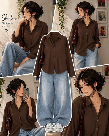 Button-Down Shirt & sky blue Wide-Leg Vintage Jeans Pack of Two