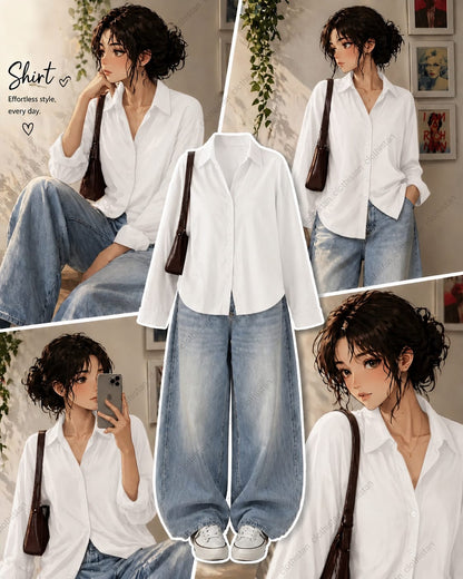 Button-Down Shirt & sky blue Wide-Leg Vintage Jeans Pack of Two