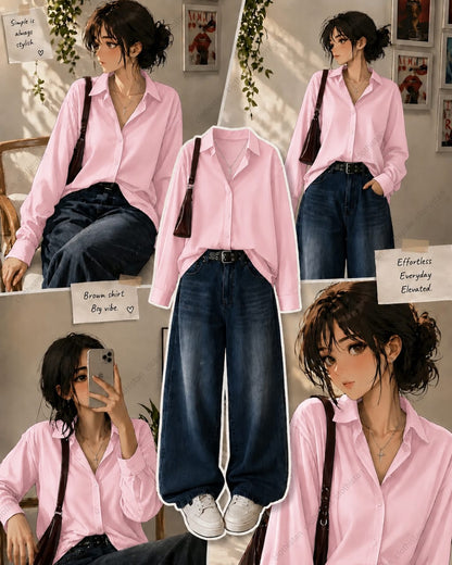 Button-Down Shirt & Dark Mid Blue Wide-Leg Vintage Jeans Pack of Two