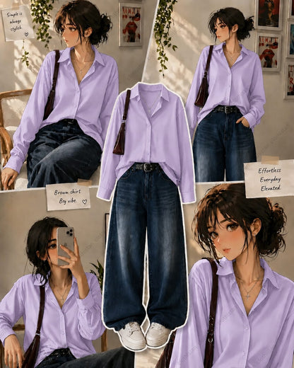 Button-Down Shirt & Dark Mid Blue Wide-Leg Vintage Jeans Pack of Two