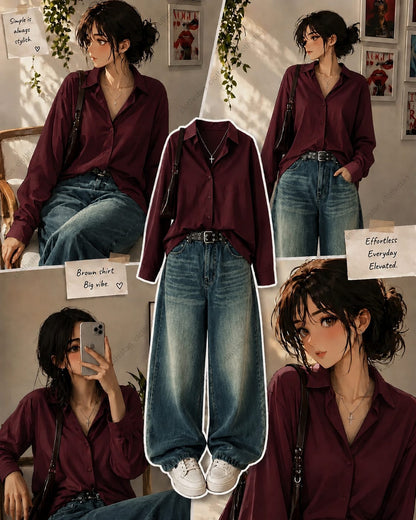 Button-Down Shirt & Greenish blue Wide-Leg Vintage Jeans Pack of Two