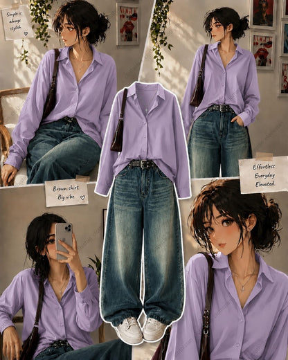 Button-Down Shirt & Greenish blue Wide-Leg Vintage Jeans Pack of Two